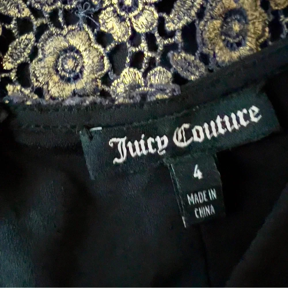 Juicy Couture Gold Overlay Embroidered Black Dress Size 4 - Picture 3 of 12